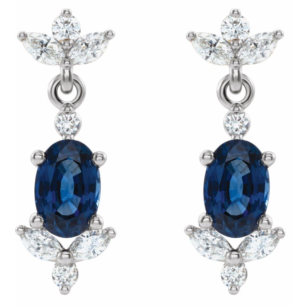 14k White Gold Natural Blue Sapphire & 1/3 CTW Natural Diamond Earrings