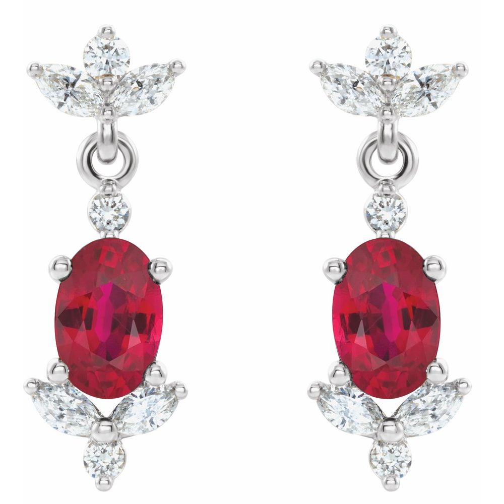 14k White Gold Natural Ruby & 1/3 CTW Natural Diamond Earrings