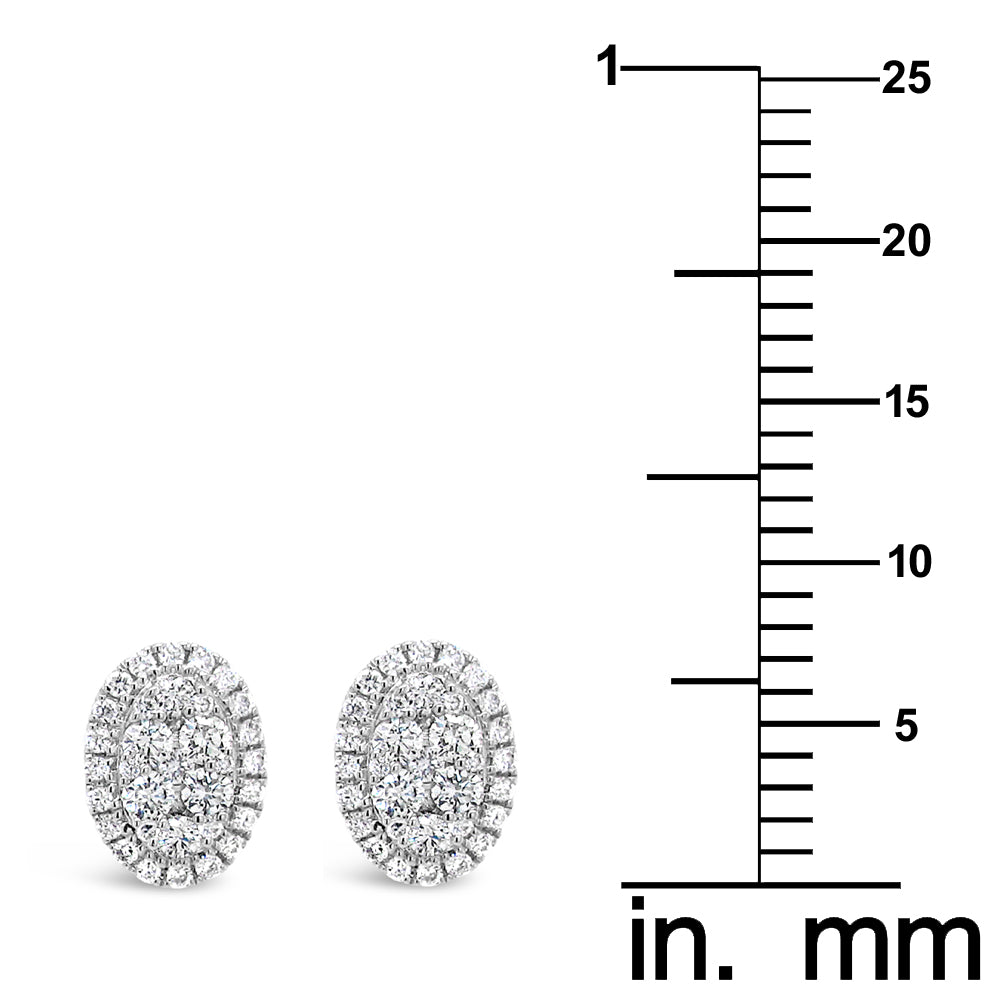 18k White Gold 1/3ct TDW White Diamond Oval Shape Cluster Stud Earrings