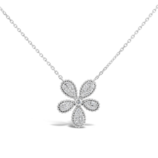 18k White Gold 3/8ct TDW White Diamond Flower Pendant Necklace