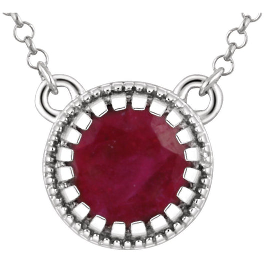 14k White Gold Natural Ruby "July" 18" Birthstone Necklace