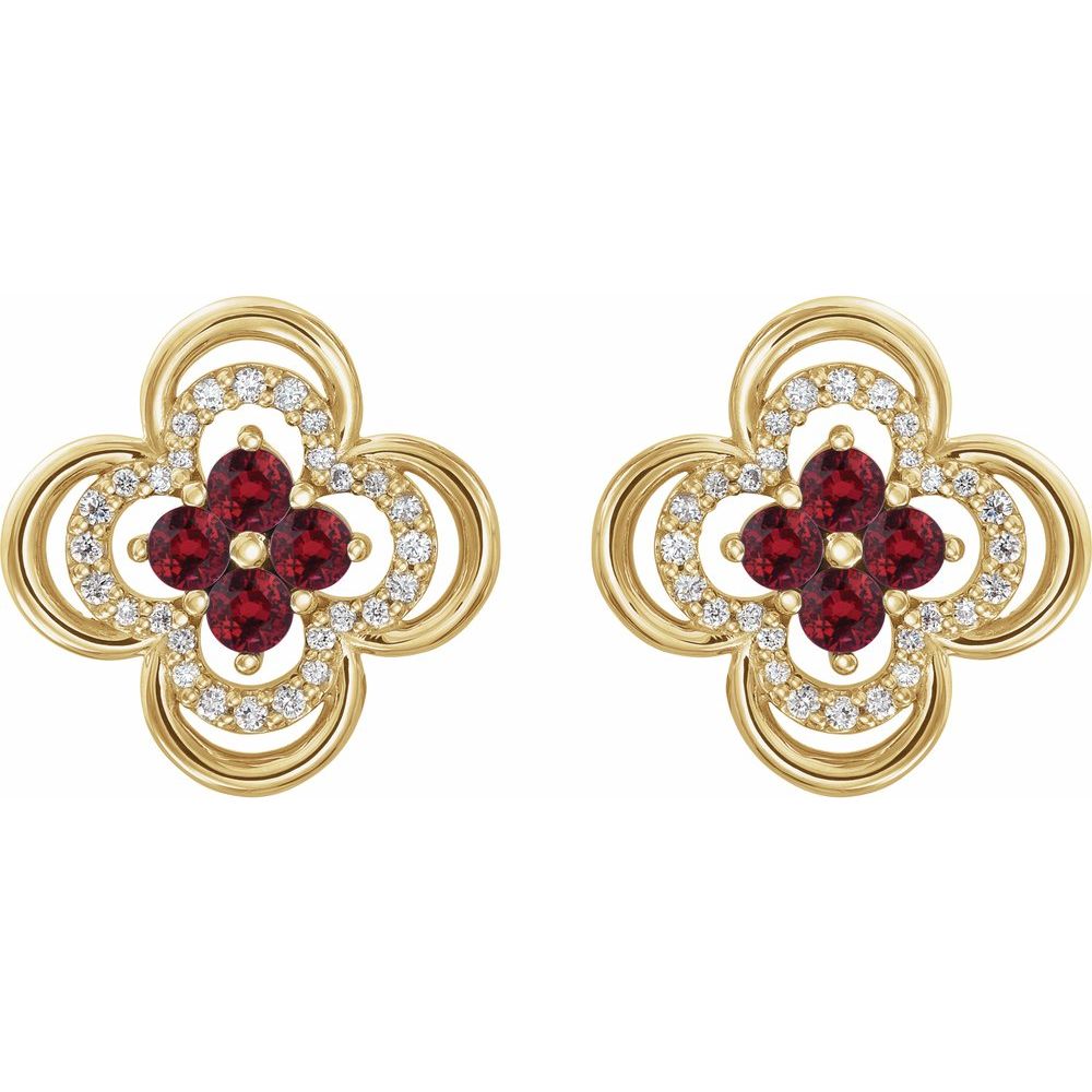 14k Yellow Gold Natural Ruby & 1/5 CTW Natural Diamond Clover Earrings