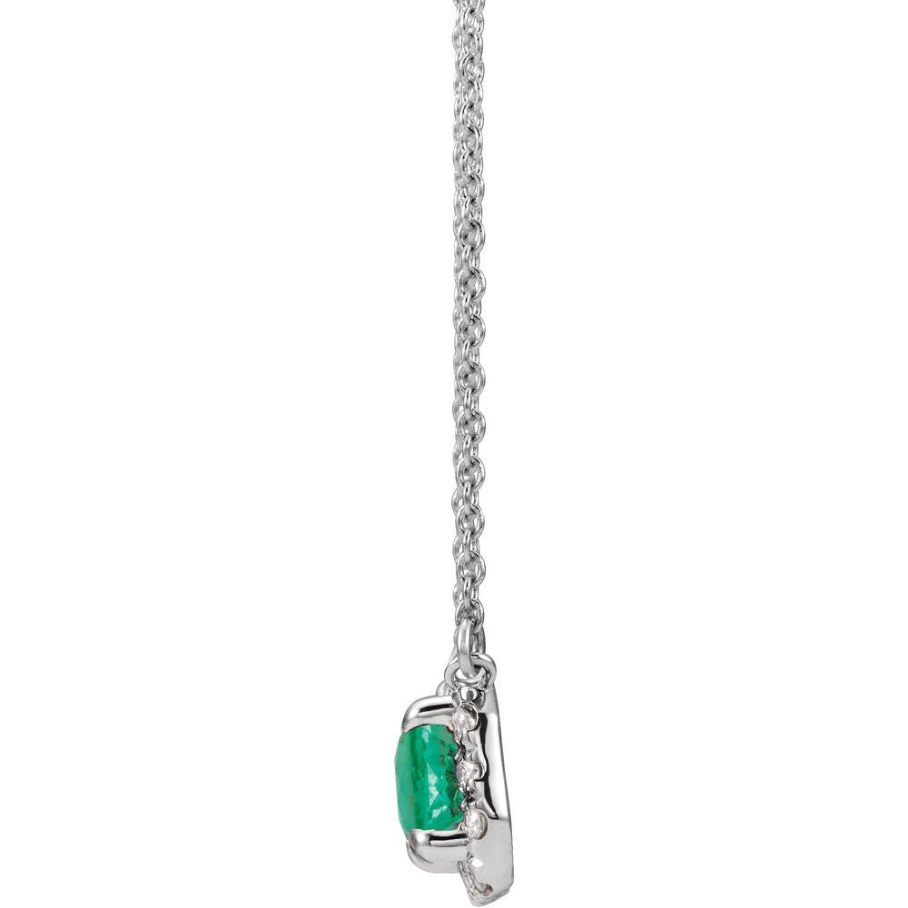 14k White Gold 6x4 mm Natural Emerald & 1/5 CTW Natural Diamond Halo-Style 18" Necklace