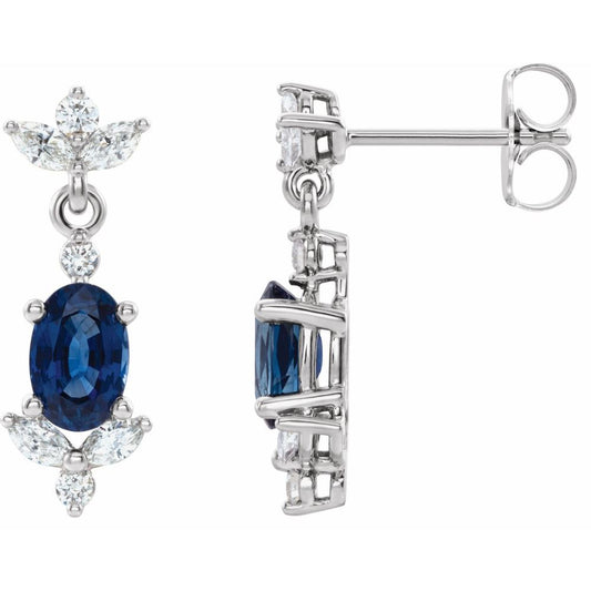 14k White Gold Natural Blue Sapphire & 1/3 CTW Natural Diamond Earrings