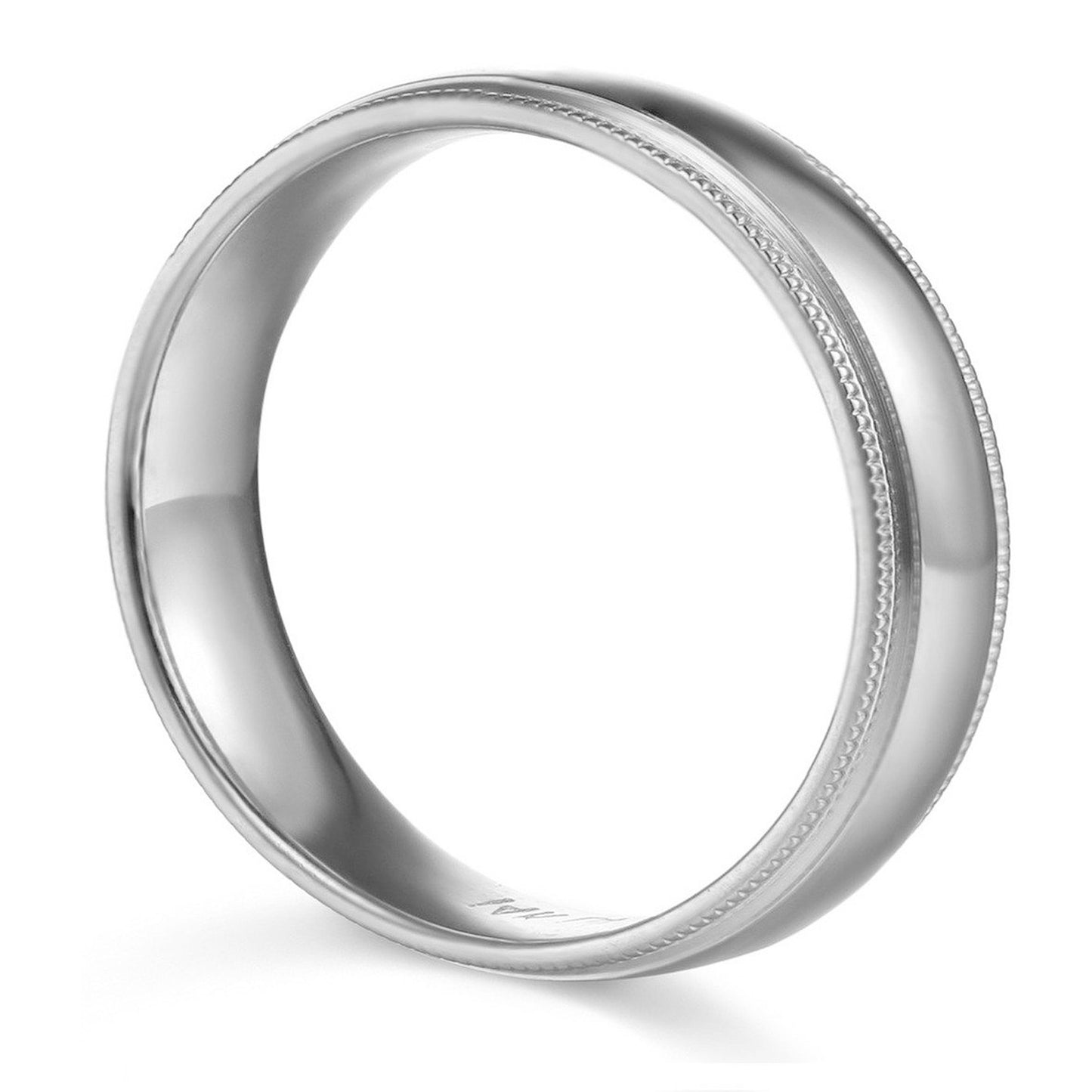 14k White Gold 7mm Unisex Comfort-fit Polished Milgrain Wedding Band