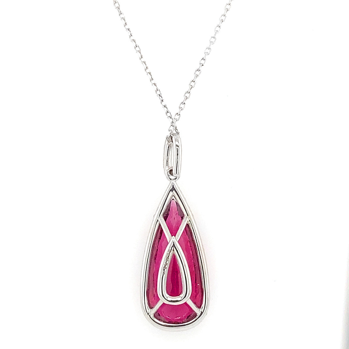 14K White Gold 5.32ct TGW Pear-cut Purplish Red Rubellite and Diamond One-of-a-Kind Necklace