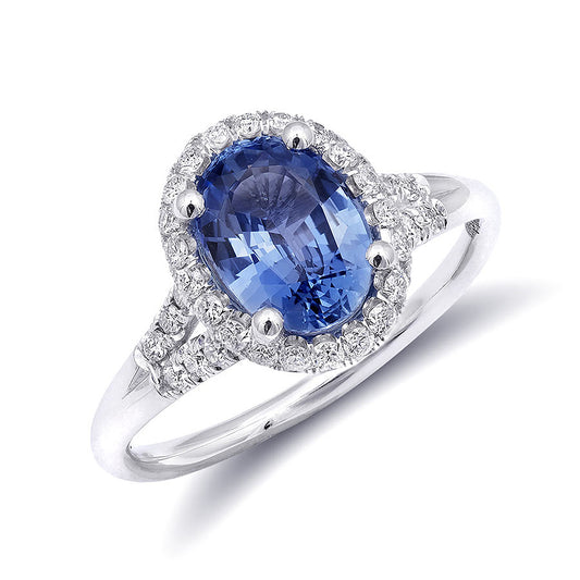 14k White Gold 1.99ct TGW Natural Blue Sapphire and White Diamond Engagement Ring