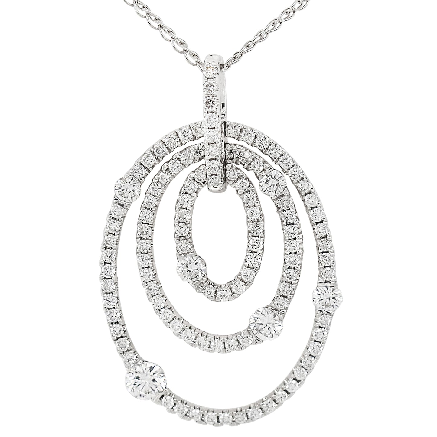 18k White Gold 7/8ct TDW White Diamond Concentric Oval Pendant Necklace