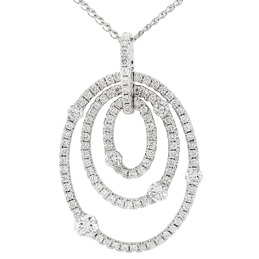 18k White Gold 7/8ct TDW White Diamond Concentric Oval Pendant Necklace