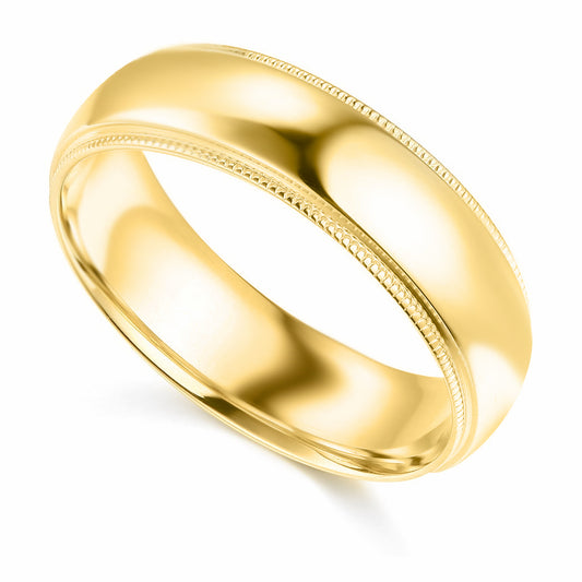 14k Yellow Gold 6mm Unisex Standard-fit Polished Milgrain Wedding Band