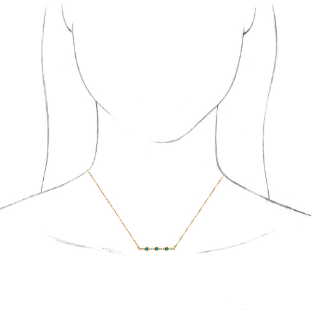 14k Yellow Gold Natural Turquoise & 1/8 CTW Natural Diamond Bar 18" Necklace