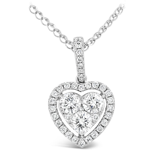 18k White Gold 1/2ct TDW White Diamond Heart Cluster Pendant Necklace