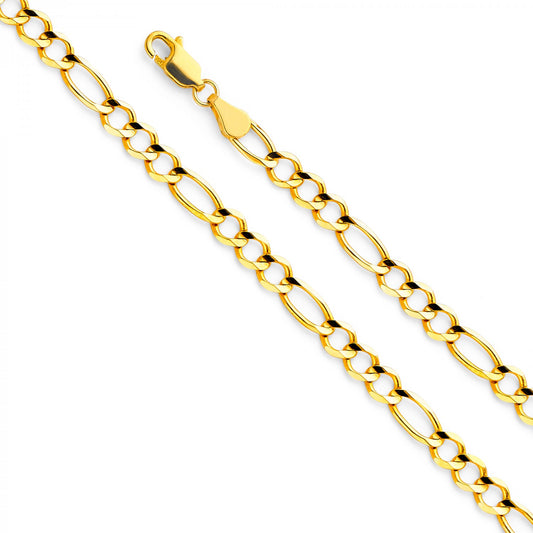 14k Yellow Gold 4.7-mm Light Open 3+1 Figaro Concave Open Chain 7.5 inch Bracelet