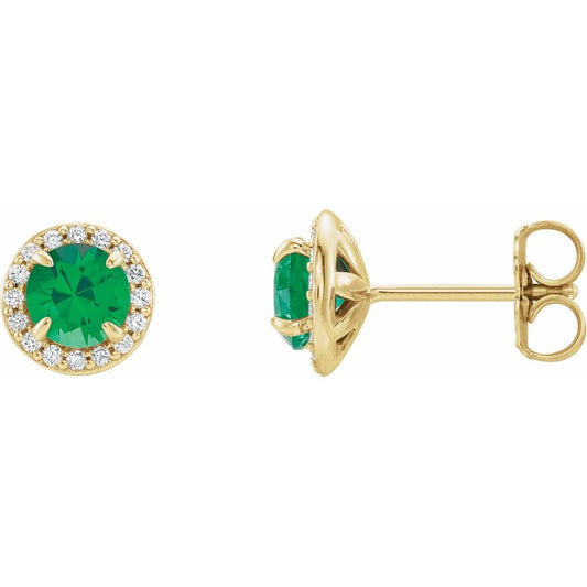 14k Yellow Gold 5 mm Natural Emerald & 1/8 CTW Natural Diamond Earrings