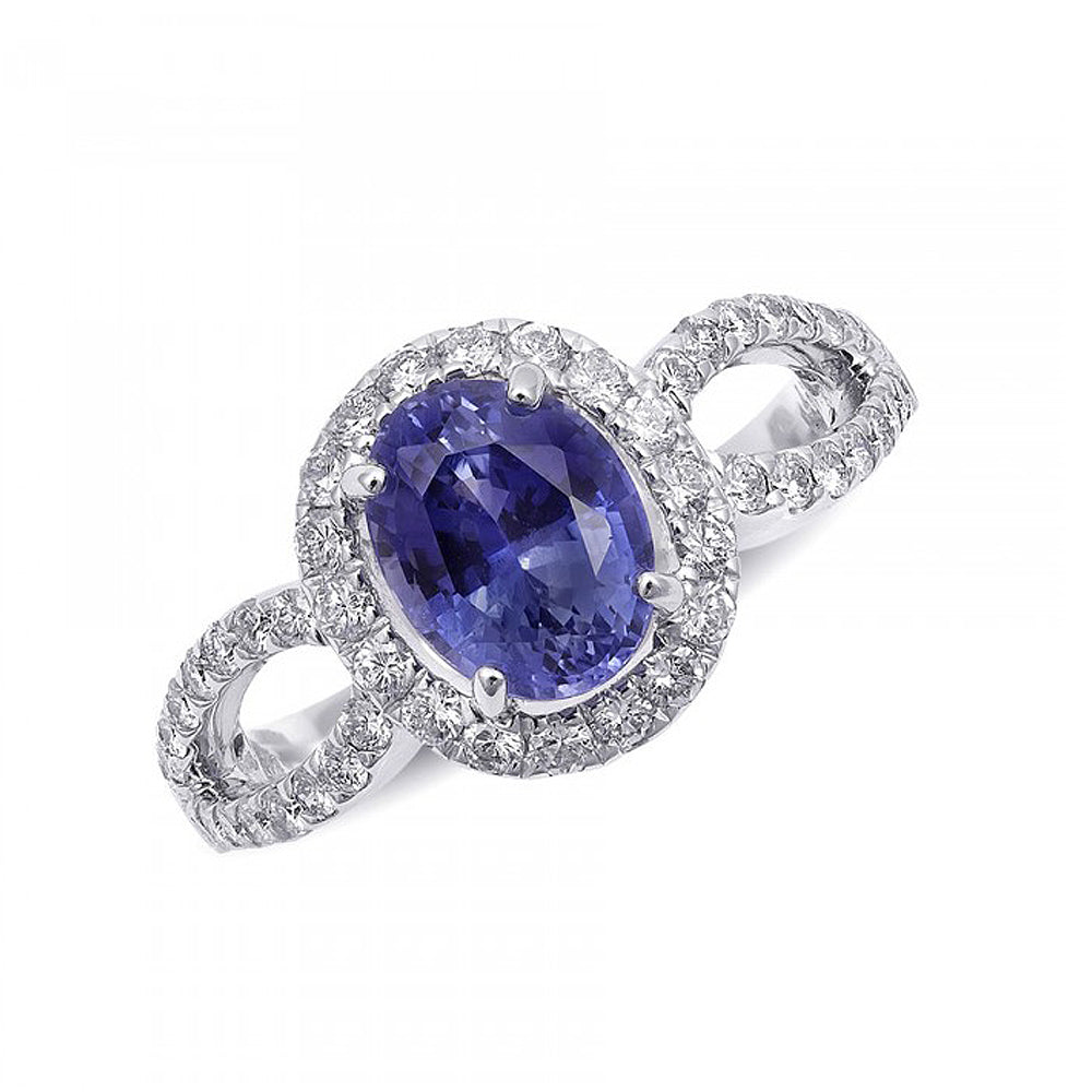 14k White Gold 2.69ct TGW Certified Natural Blue Sapphire and Diamond Ring