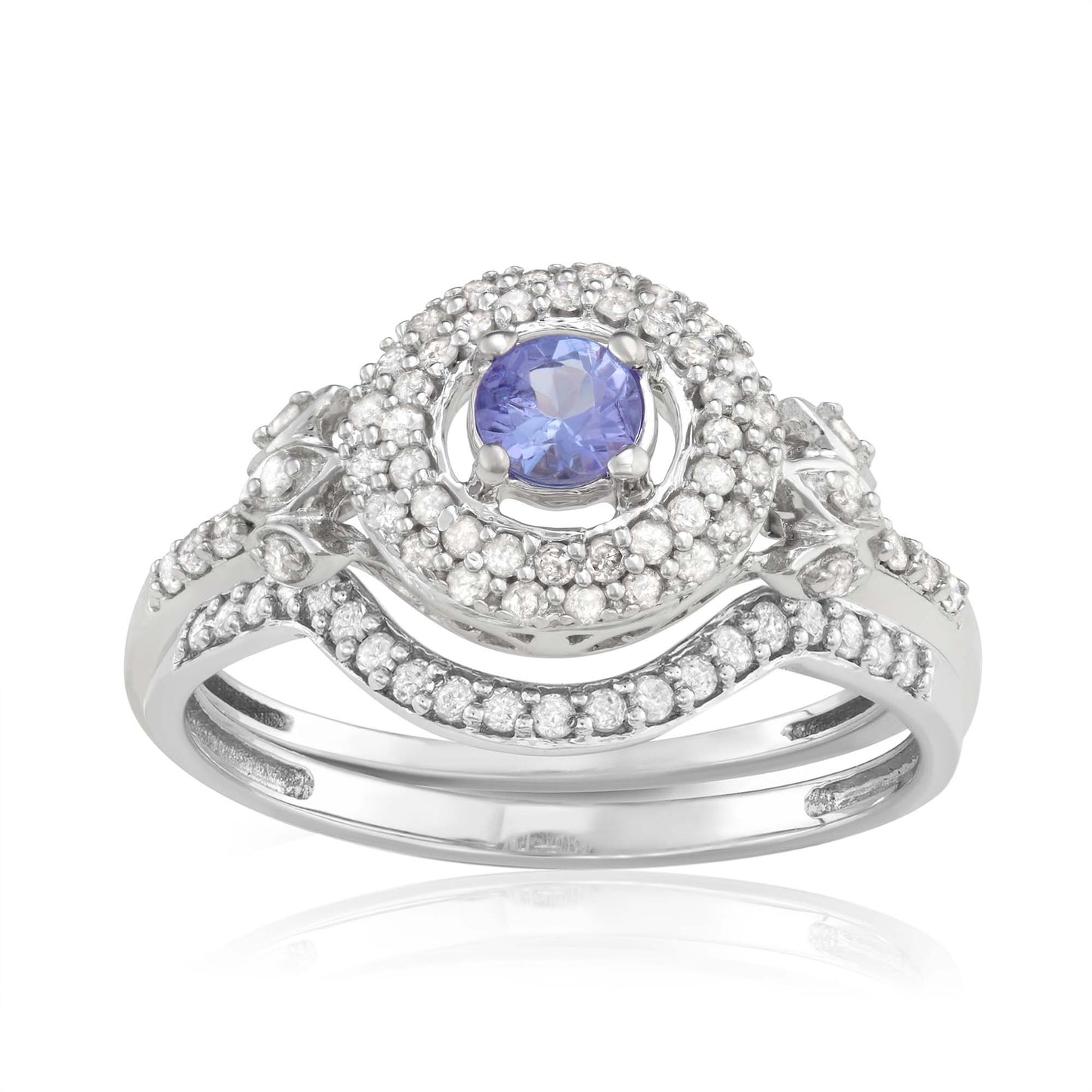 10K White Gold 0.61ct TW Tanzanite and Diamond Bridal Set