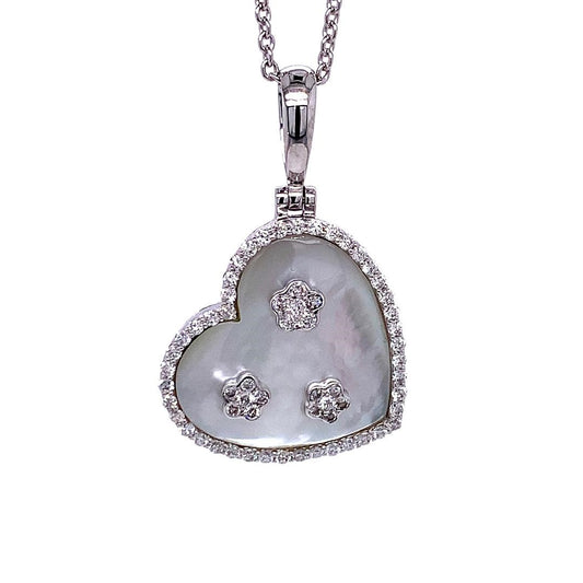 14k Gold 0.59ct TDW White Diamond and Mother of Pearl Heart Pendant 18-inch Necklace (White Gold)