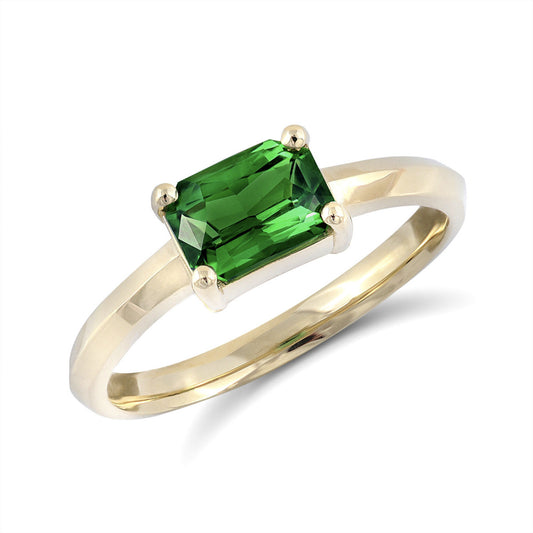 14K Yellow Gold 1.11ct TGW Rectangular-cut Green Tsavorite One-of-a-Kind Ring