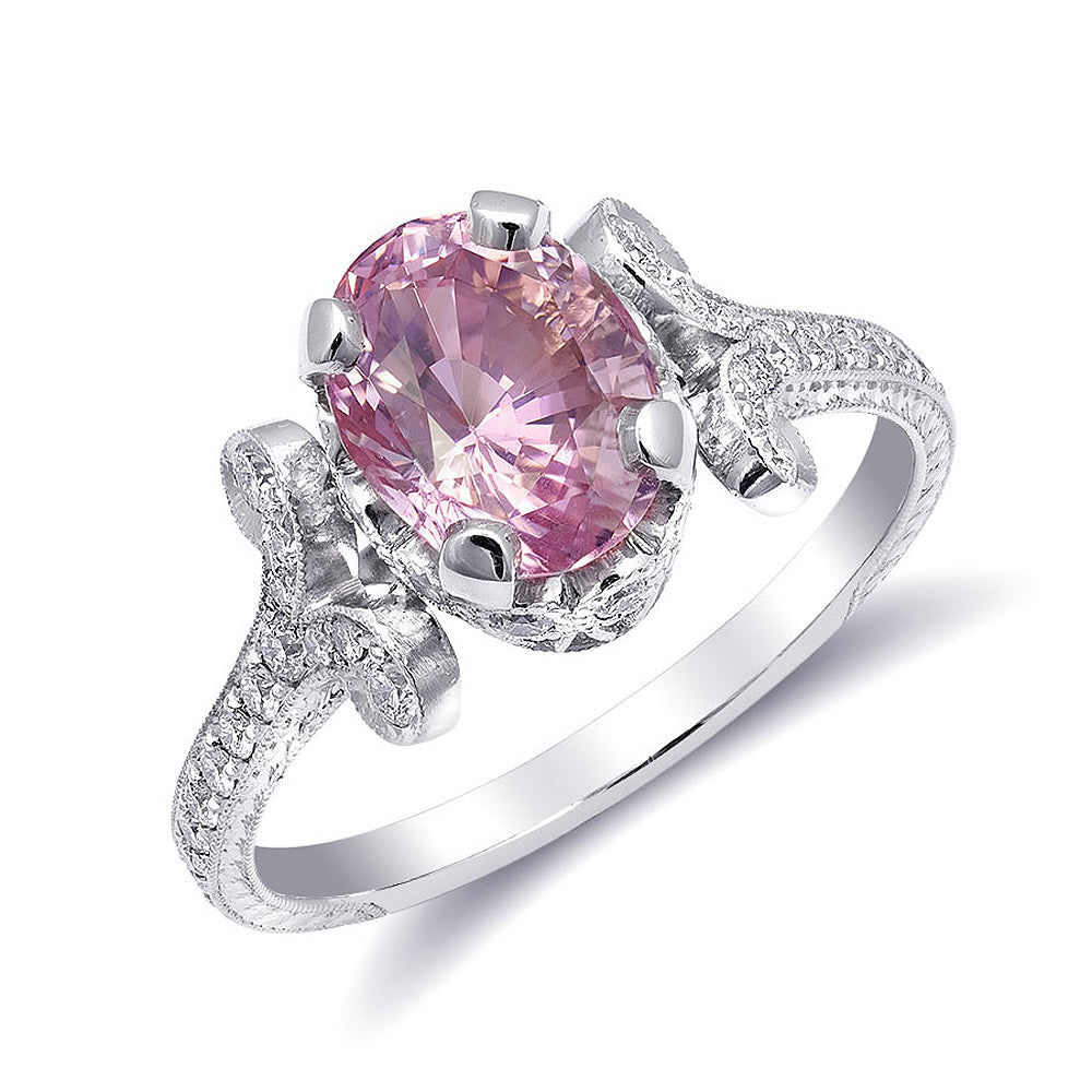 Platinum 2.56ct TGW Certified Padparadscha Sapphire and Diamond One-of-a-Kind Ring