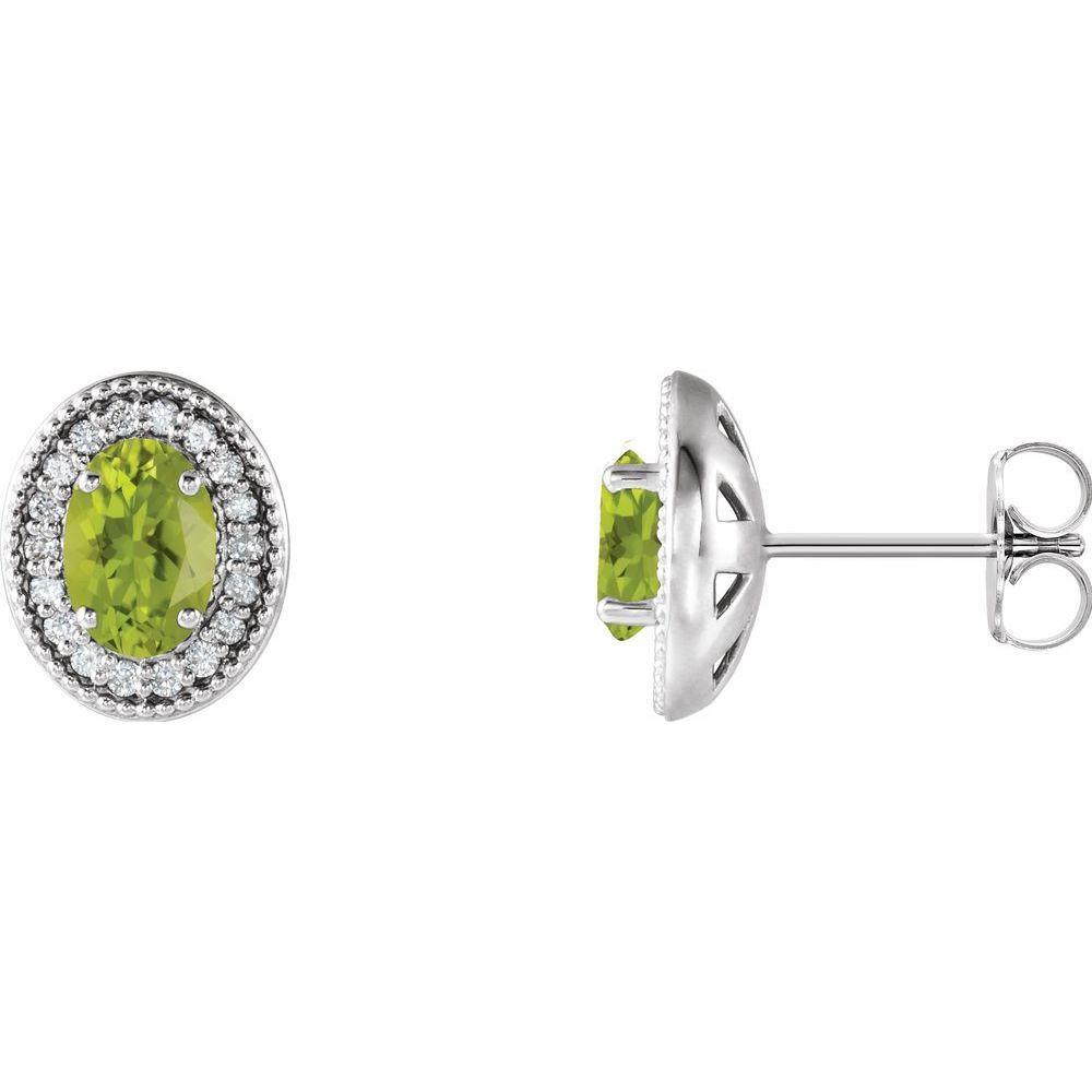 14k White Gold 7x5 mm Natural Peridot & 1/5 CTW Natural Diamond Halo-Style Earrings