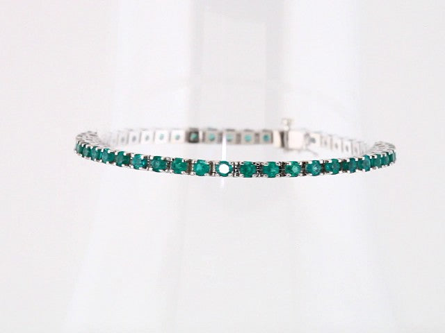 14k White Gold Natural Emerald Line 7" Bracelet