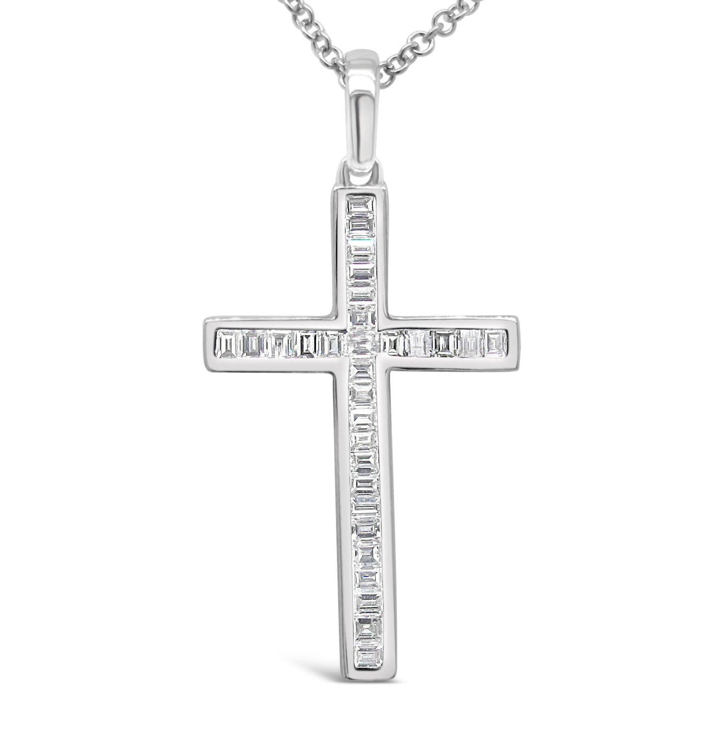 18K White Gold 0.26ct TDW White Diamond Religious Cross Pendant Necklace