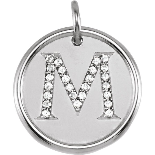 14K White Gold 1/8CTW White Diamond Initial M Pendant