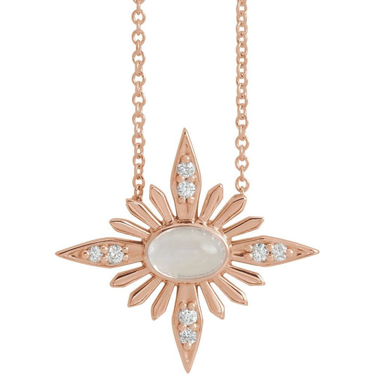 14k Rose Gold Natural Rainbow Moonstone & .08 CTW Natural Diamond Celestial 16-18" Necklace