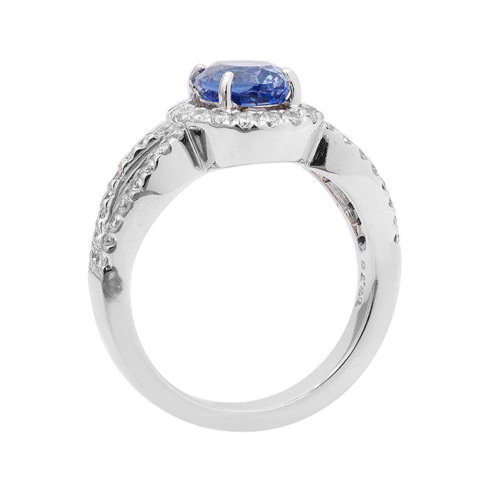 14k White Gold 2.69ct TGW Certified Natural Blue Sapphire and Diamond Ring