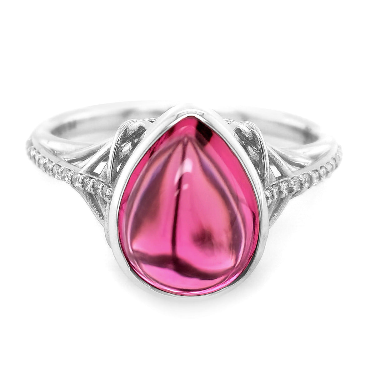 18k White Gold 3.85ct TGW Pear-cut Pink Tourmaline and Diamond One-of-a-Kind Ring