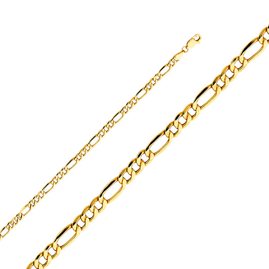 14k Yellow Gold 4.2mm Hollow Figaro Unisex Chain Bracelet (7.5")