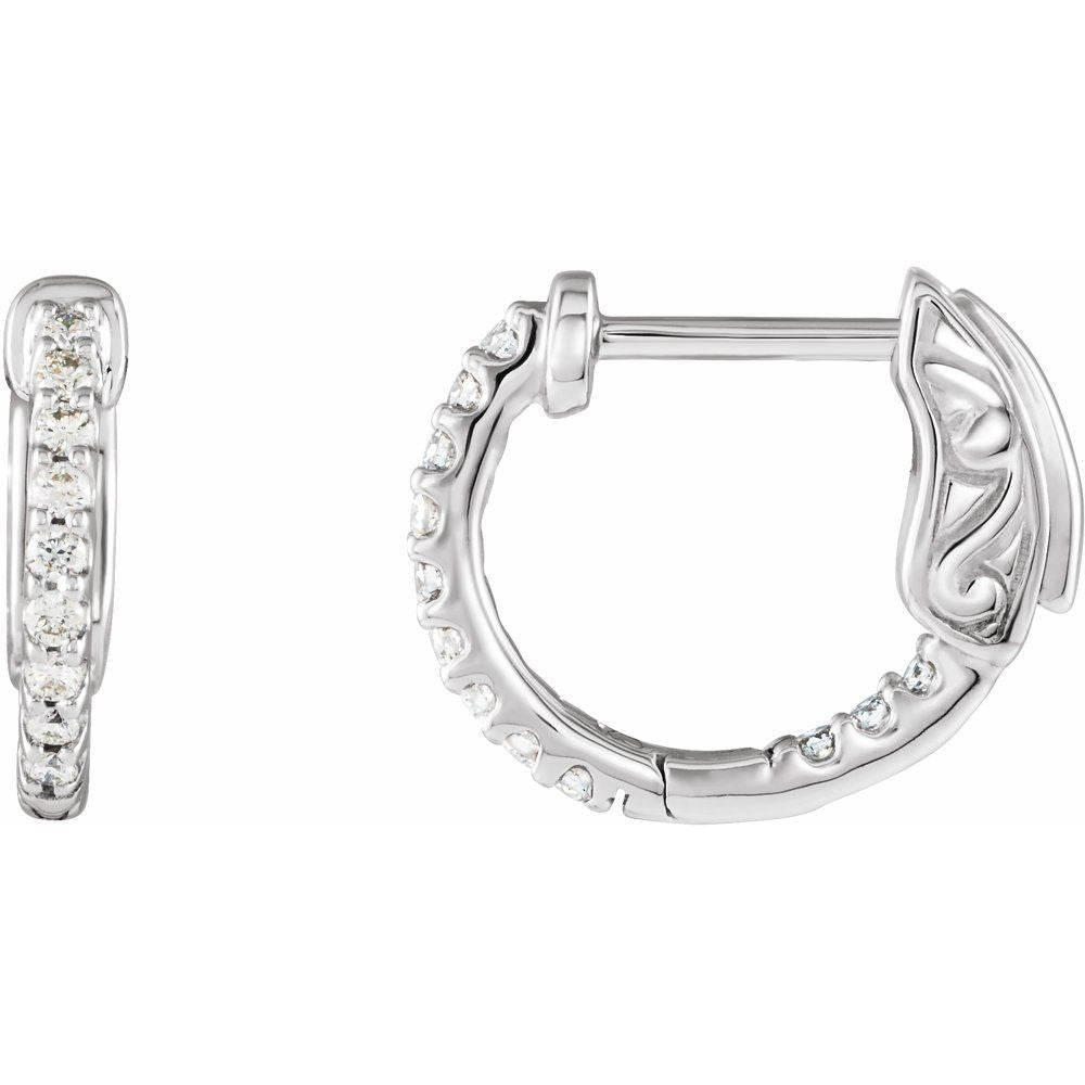 14k White Gold 14.5 mm 1/4 CTW Natural Diamond Inside-Outside Hinged Hoop Earrings