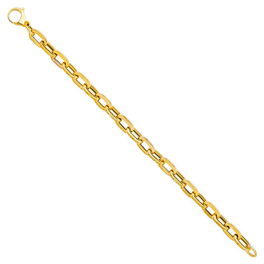 14K Yellow Gold Fancy Hollow Oval Cable Link 7.5" Bracelet