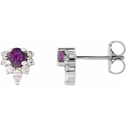 14k White Gold Natural Amethyst & 1/6 CTW Natural Diamond Earrings