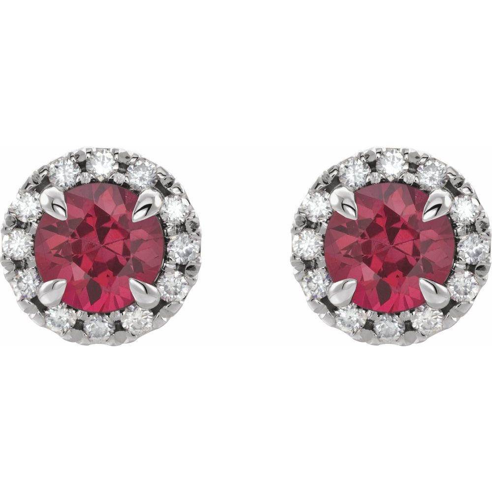 14k White Gold 4 mm Natural Ruby & 1/5 CTW Natural Diamond Halo-Style Earrings