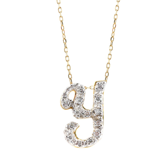 14K White and Yellow Gold 0.13ct TDW White Diamond Letter Y Initial Pendant Necklace