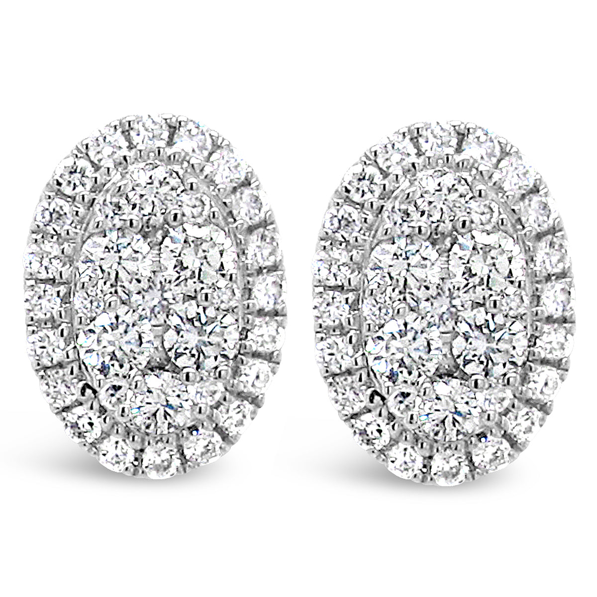 18k White Gold 1/3ct TDW White Diamond Oval Shape Cluster Stud Earrings