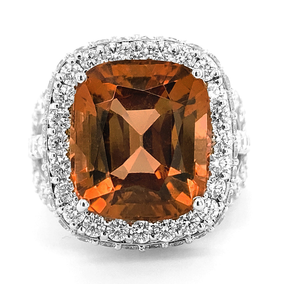 18K White Gold 14.97ct TGW Orange Tourmaline and Diamond One-of-a-Kind Ring