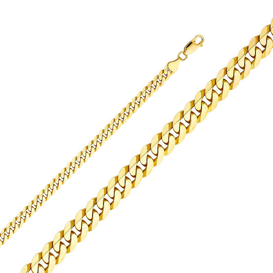 14k Yellow Gold 6.3mm Wide Flat Bevelled Cuban Men's Chain Bracelet (8.5")