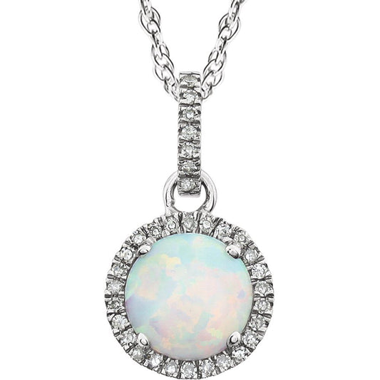 14k White Gold Lab-Grown Opal & 1/10 CTW Natural Diamond 18" Necklace