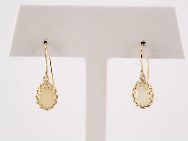 14k Yellow Gold Natural White Opal Earrings