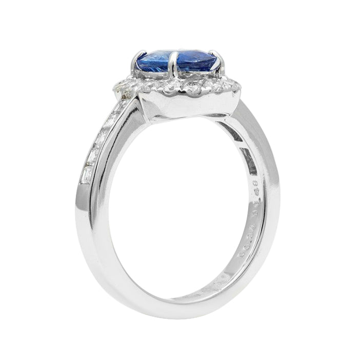 14k White Gold 2.53ct TGW Certified Blue Sapphire and White Diamond One-of-a-Kind Ring