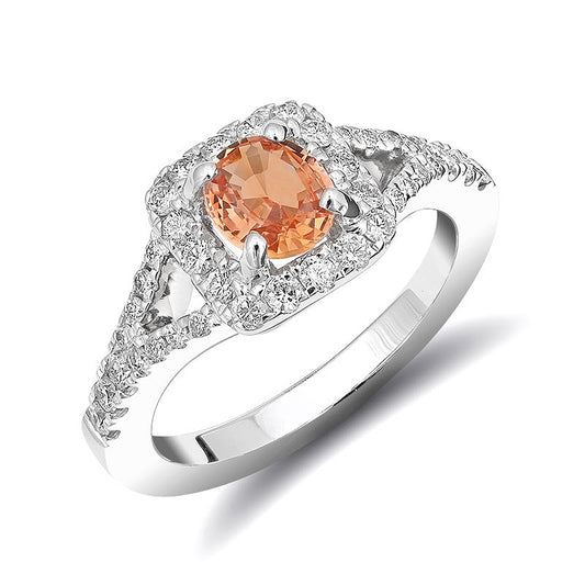 14k White Gold 1.38ct TGW Orange Sapphire and White Diamond Engagement Ring