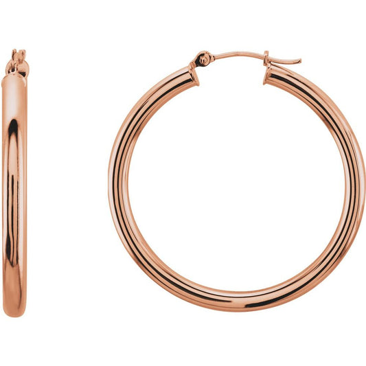 14K Rose Gold 35 mm Tube Hoop Earrings