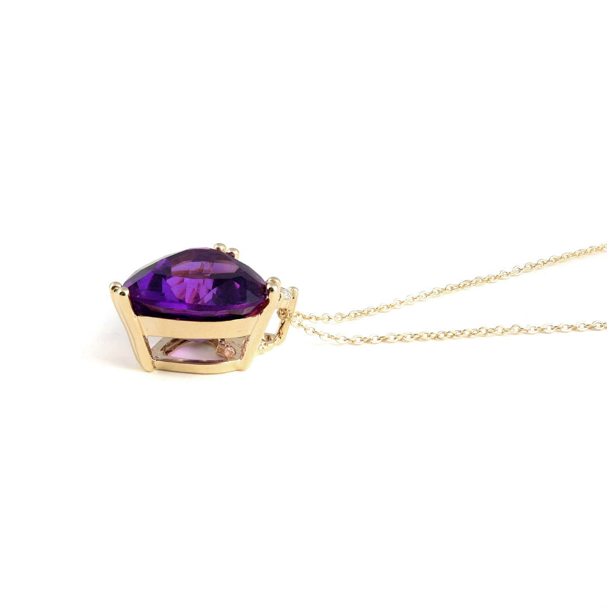 14K Yellow Gold 2.51ct AAA Natural Amethyst and Diamond Heart Necklace