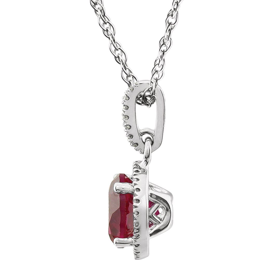 14k White Gold Lab-Grown Ruby & 1/10 CTW Natural Diamond 18" Necklace