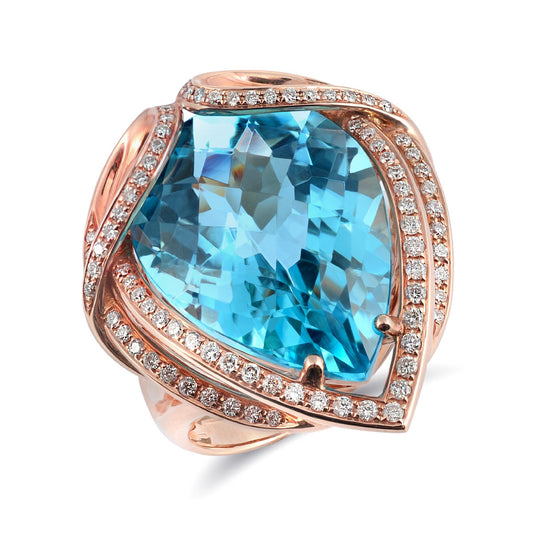 18K Rose Gold 20.62 ct TGW Swiss Blue Topaz One-of-a-Kind Ring