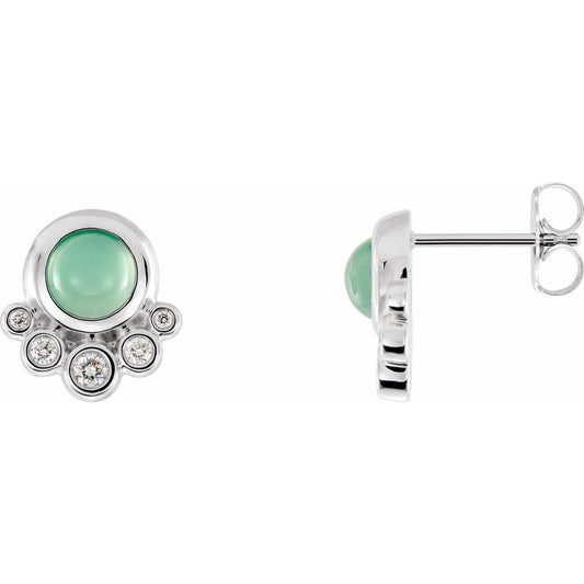 14k White Gold Natural Chrysoprase & 1/8 CTW Natural Diamond Earrings