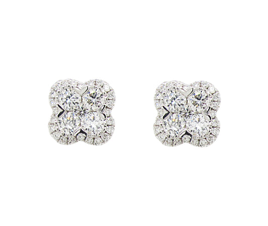 18k White Gold 3/4ct TDW White Diamond Floral Shape Cluster Stud Earrings