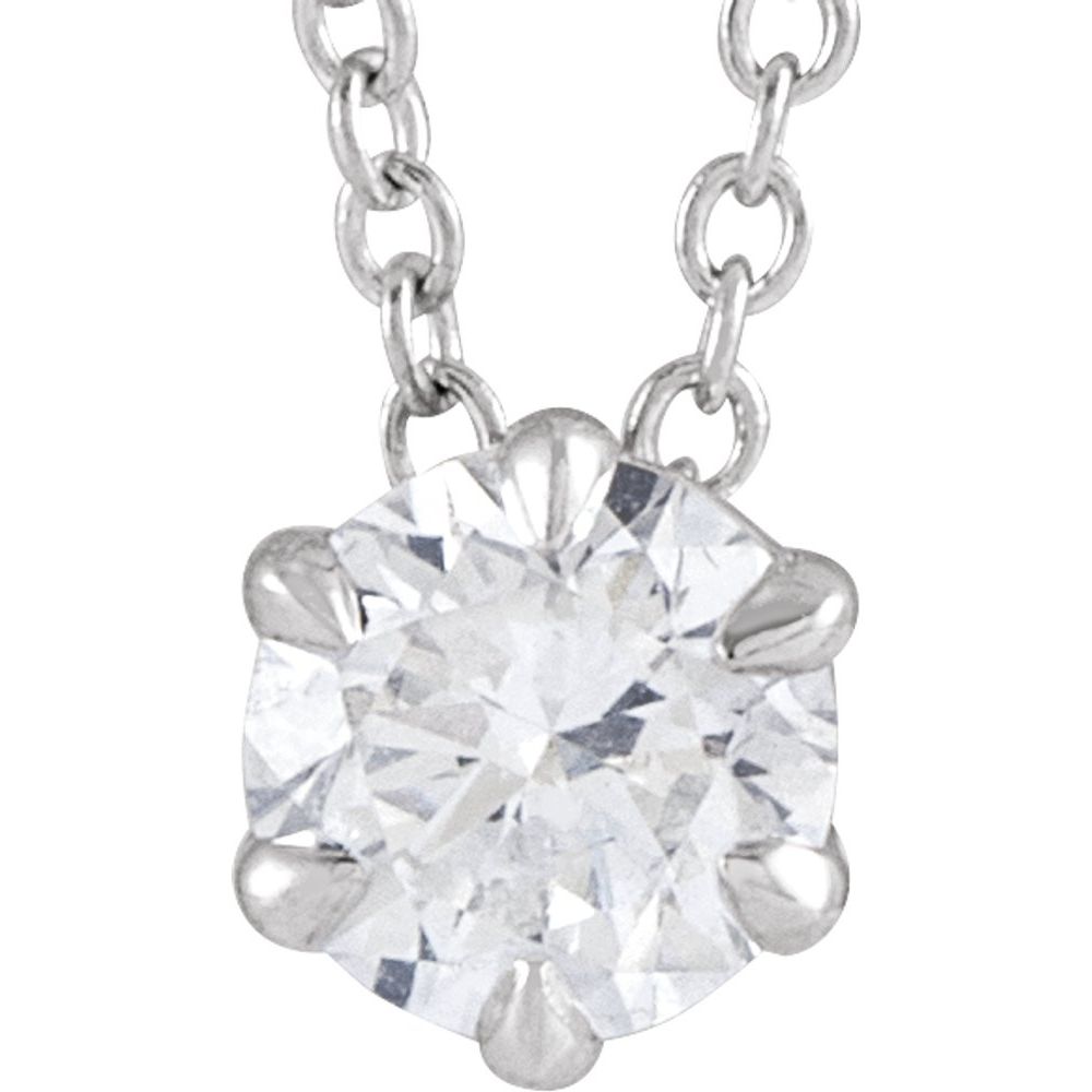 14k White Gold 3/8 CT Lab-Grown Diamond Solitaire 16-18" Necklace